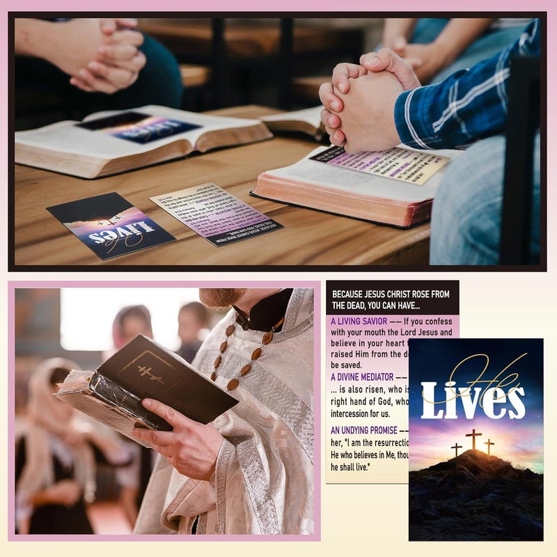 Noveread 200 Pcs Gospel Tract Card Salvation Cards Pocket Holy Postcard Prayer Postcards Christian Inspirational Bible Verses Bookmark for Christian Gift(He Lives) - Image 5